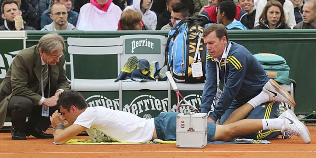 Bernard Tomic took a medical timeout in the first set, then retired in the third.