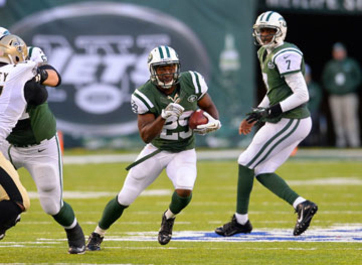 The Jets rushed for a season-high 198 yards against the Saints on Sunday, with Chris Ivory picking up 139 on 18 carries and Bilal Powell (No. 29) adding 29 on nine. (Rich Kane/Icon SMI)