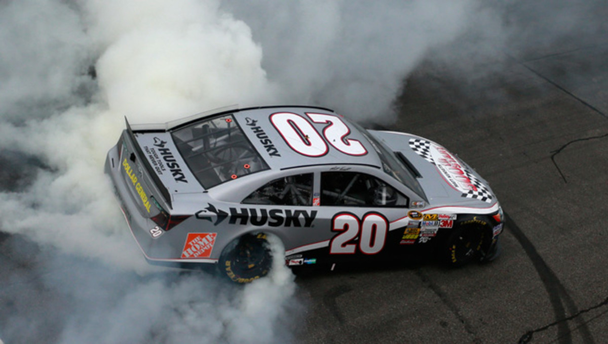 Matt Kenseth celebrates by doing donuts after winning on Sunday.