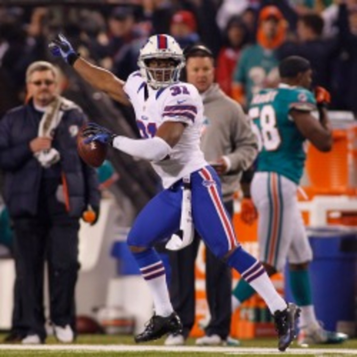 Bills safety Jairus Byrd was franchised on Friday keeping him off the free agent market. (Rick Stewart/Getty Images)