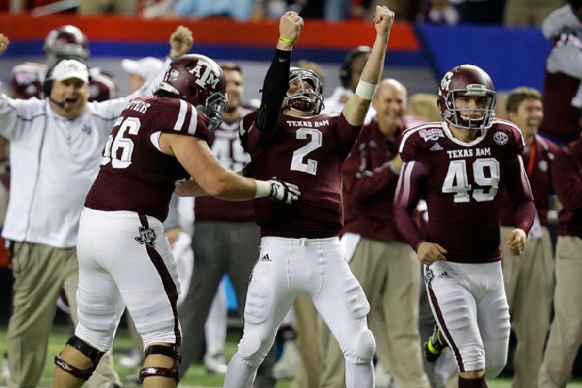 Johnny Manziel, whose team was down 38-17 at halftime,  finished 30-of-38 passing for 382 yards and a bowl-record four touchdowns. 