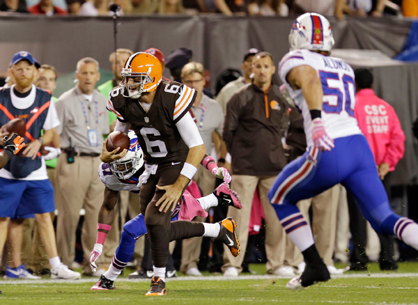 Browns quarterback Brian Hoyer is a few seconds away from a truncated season. (Tony Dejak/AP)