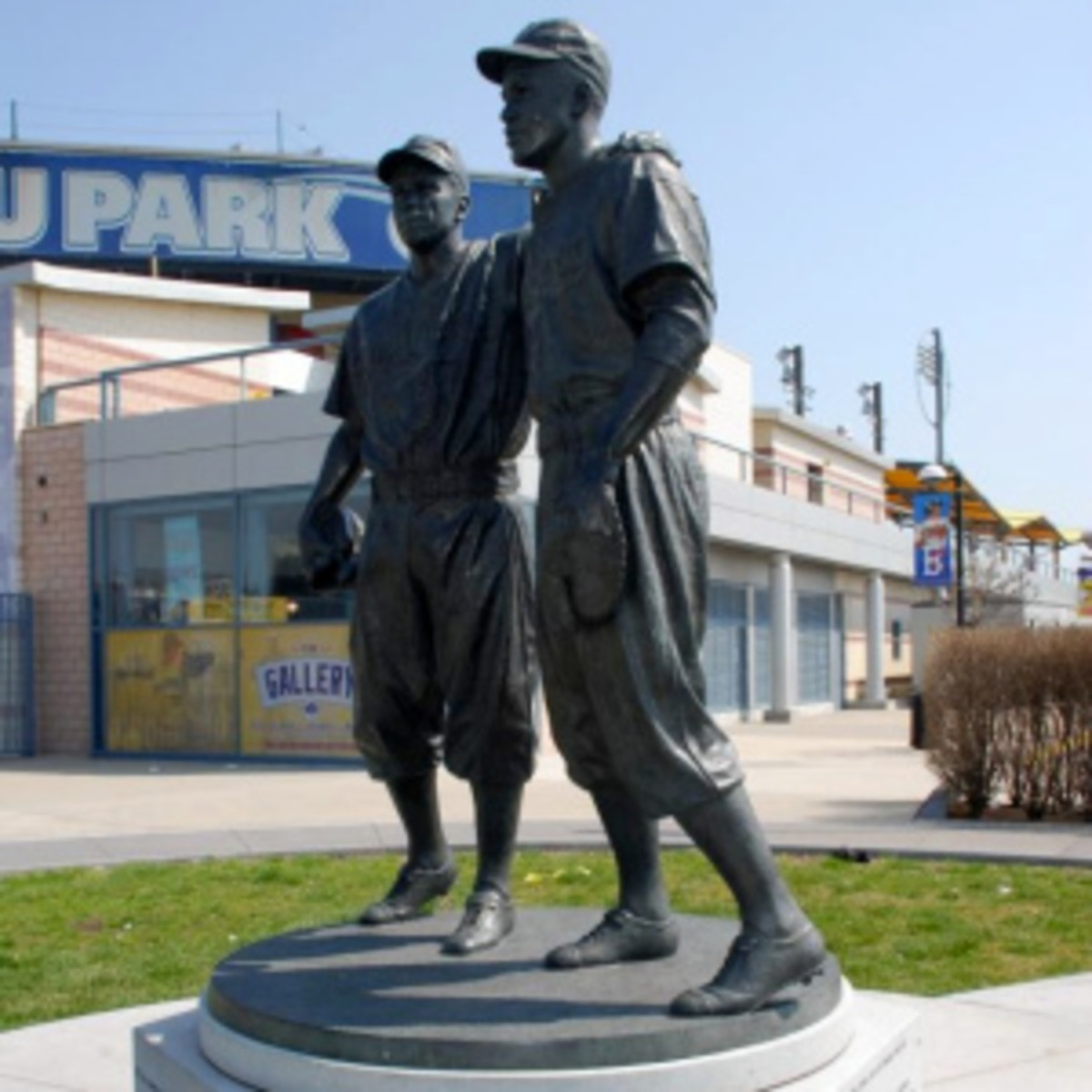 The Jackie Robinson statue in Coney Island was defaced with racial slurs and swastikas on Wednesday morning. (Associated Press)
