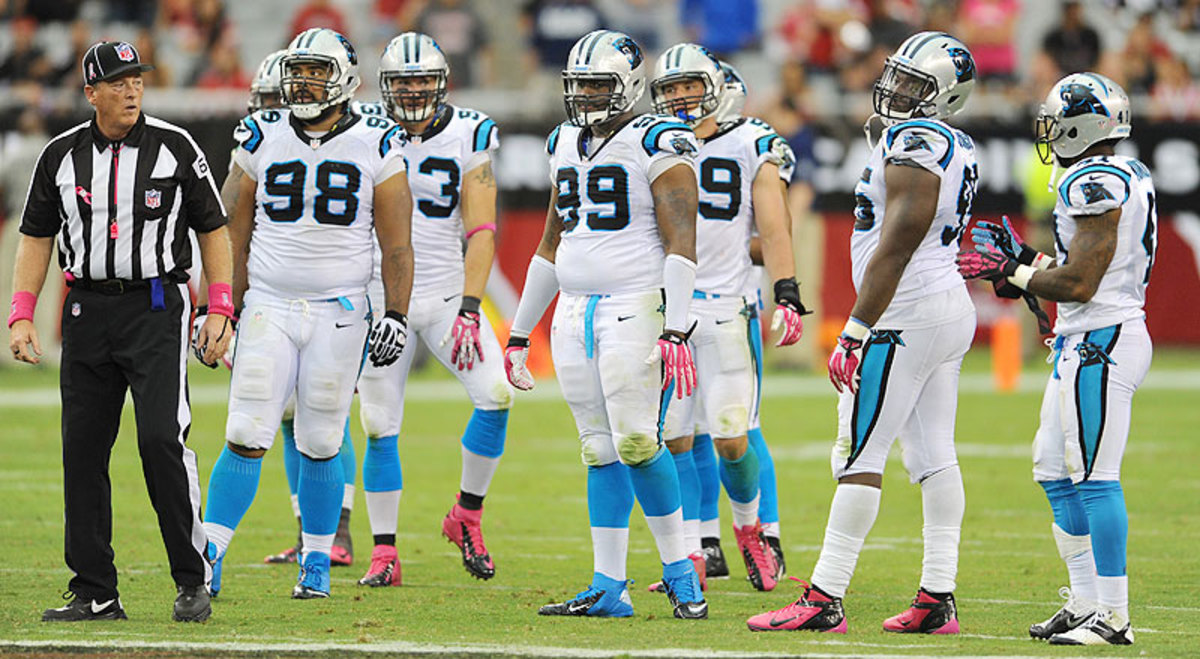 The Panthers defense has been one of the best kept secrets in the NFL this season. That will change after Monday night's nationally televised game against the Patriots. (John Cordes/AP)