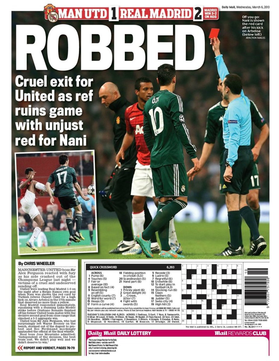 Newsstand British Tabloids Aflare After Man United's Controversial