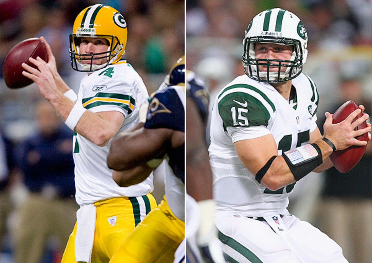 The Rams have reportedly reached out to Brett Favre (left) and discussed signing Tim Tebow.
