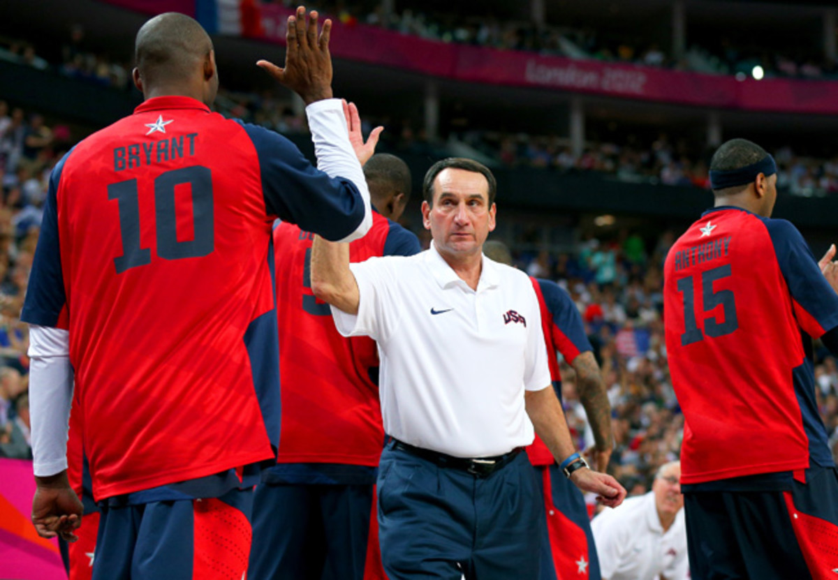 Mike Krzyzewski led Team USA to gold medals at the 2008 and 2012 Olympics.
