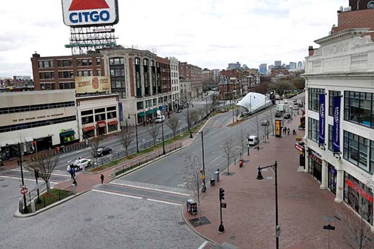 Boston's Kenmore Square is a ghost town while the manhunt continues.
