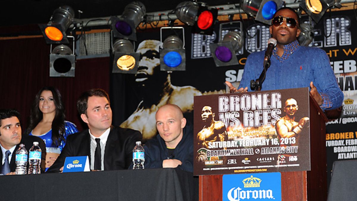 A cocky Adrien Broner has already irritated opponent Gavin Rees before their Saturday bout. [SAUL/Landov]