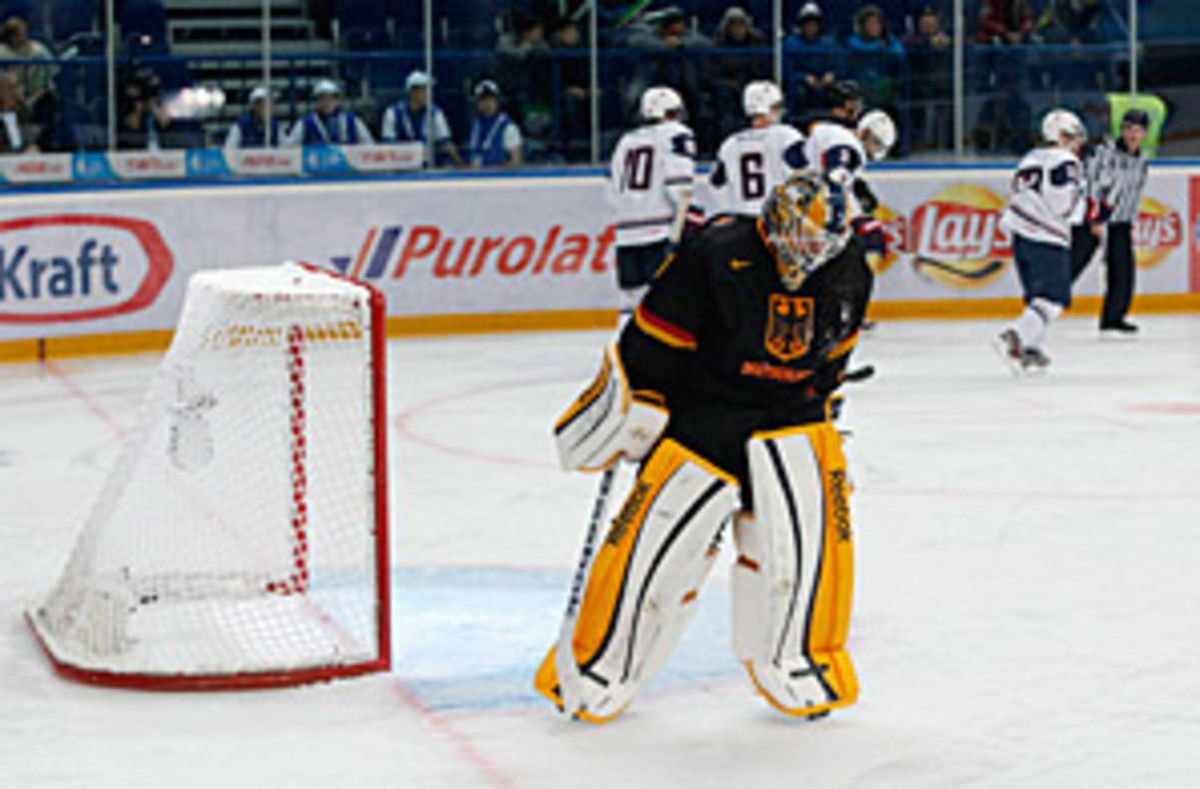It was a depressing day for Germany's goalie, Marvin Cupper, as Team USA got off to a flying start at the world junior tourney.