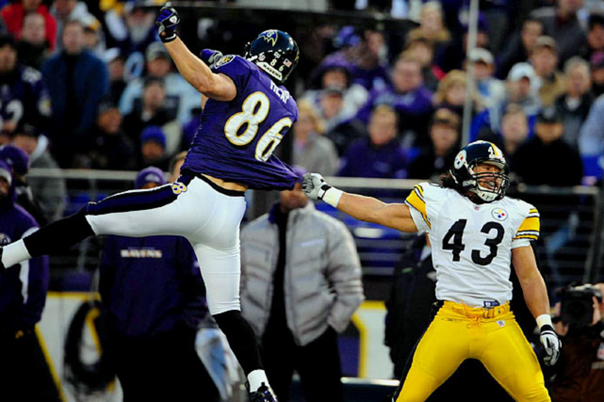 Ravens tight end Todd Heap vs. Steelers safety Troy Polamalu