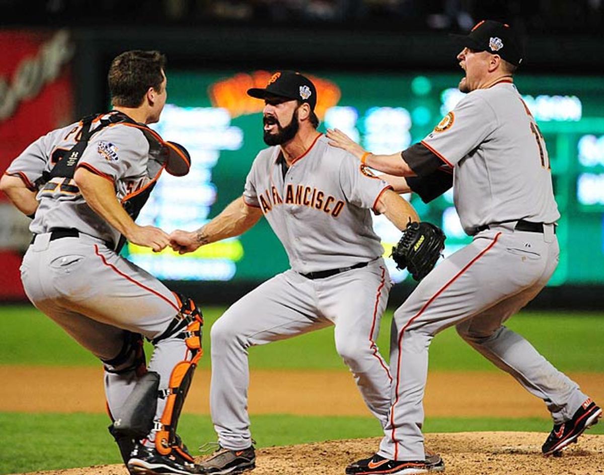 Buster Posey, Brian Wilson, Aubrey Huff