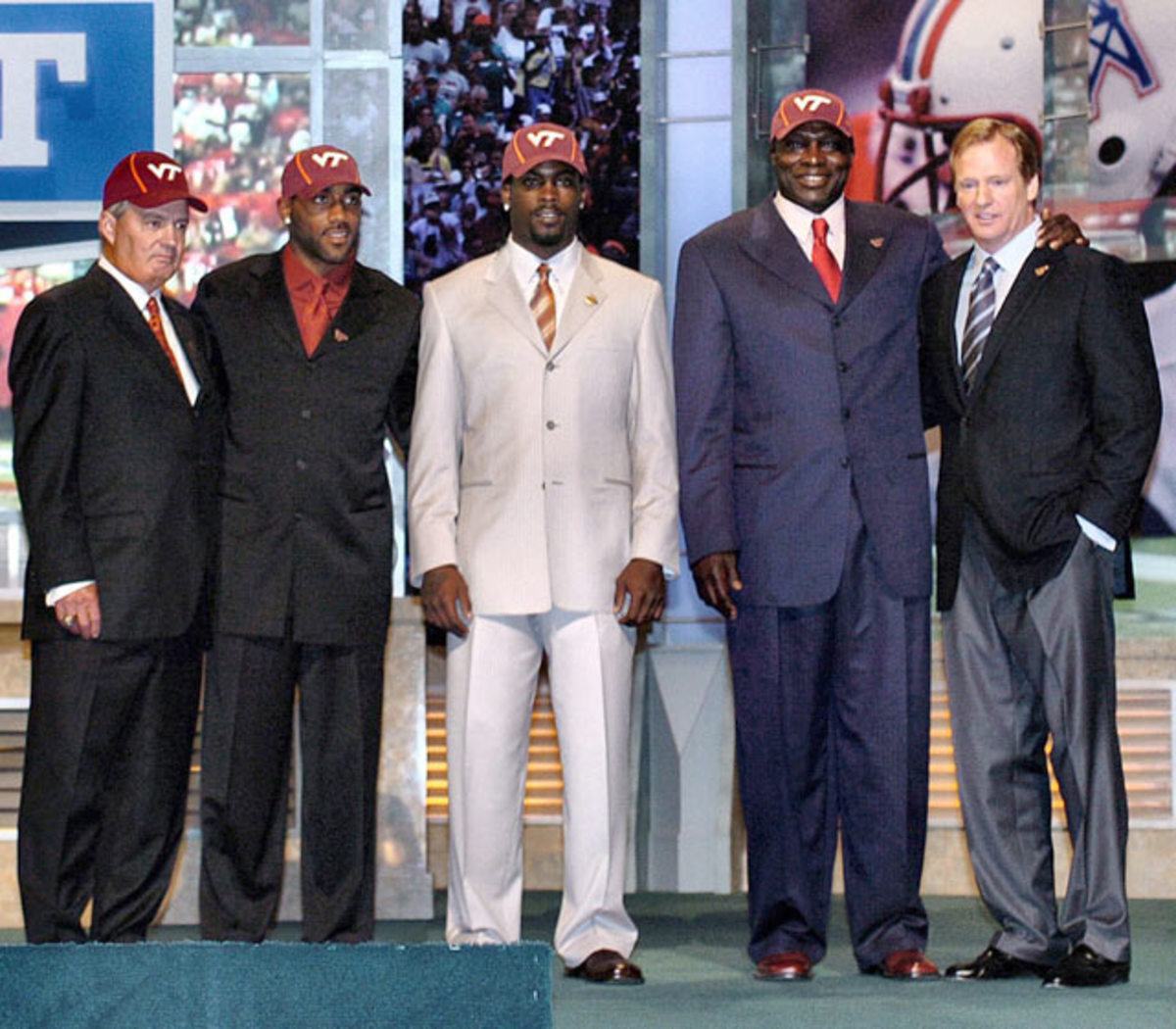  Frank Beamer, DeAngelo Hall, Michael Vick, Bruce Smith and Roger Goodell  