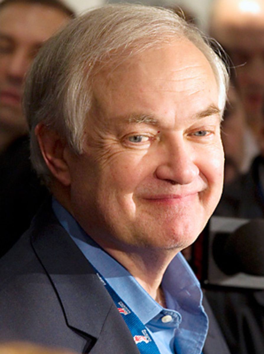 Donald Fehr spoke to the media before a charity hockey game on Wednesday.