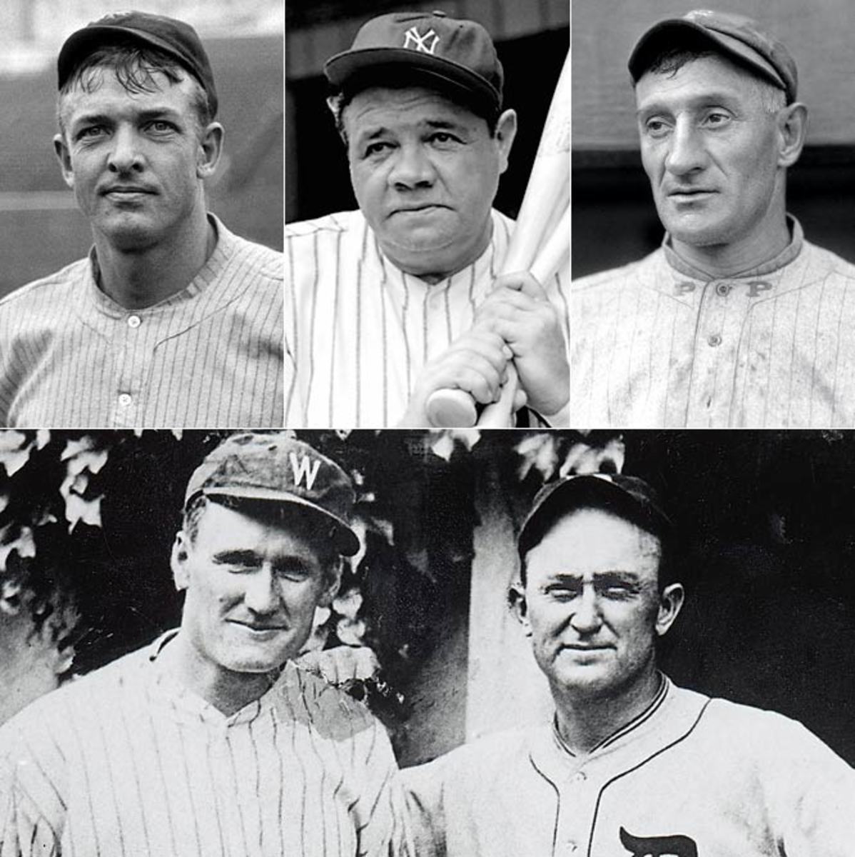 Ty Cobb, Babe Ruth, Honus Wagner, Christy Mathewson, Walter Johnson