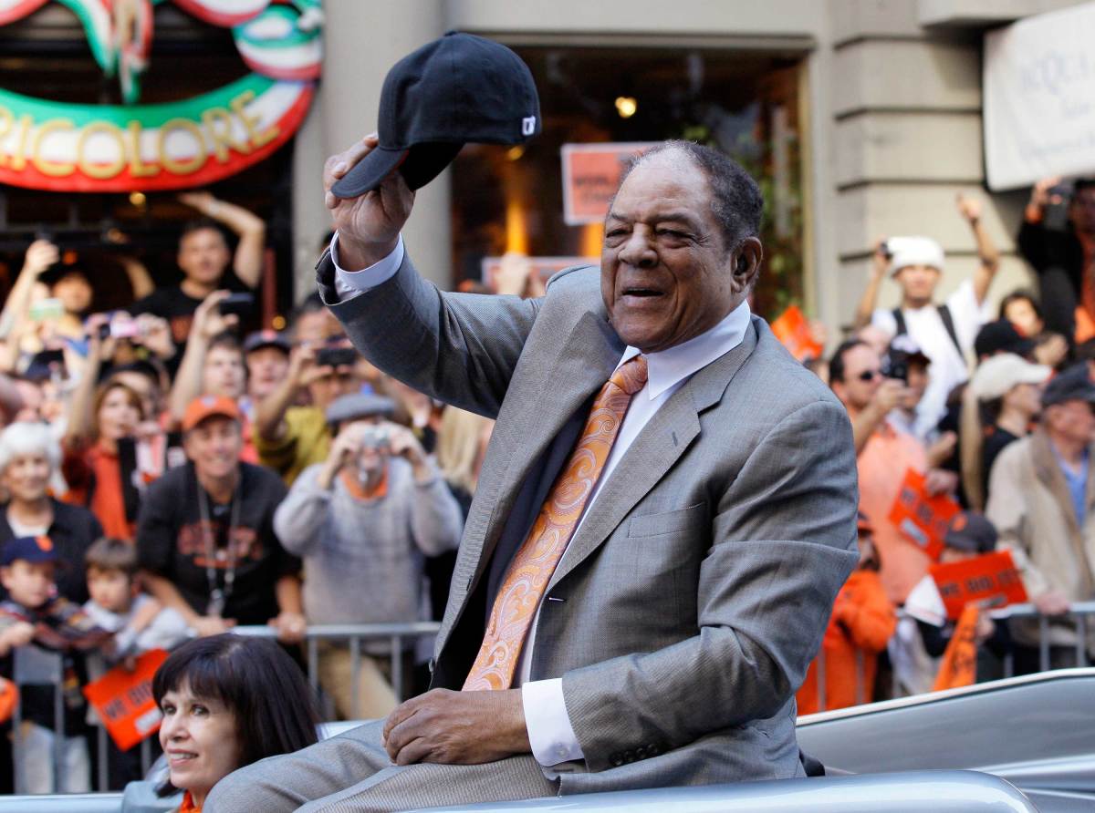 Willie Mays at a Giants World Series parade.