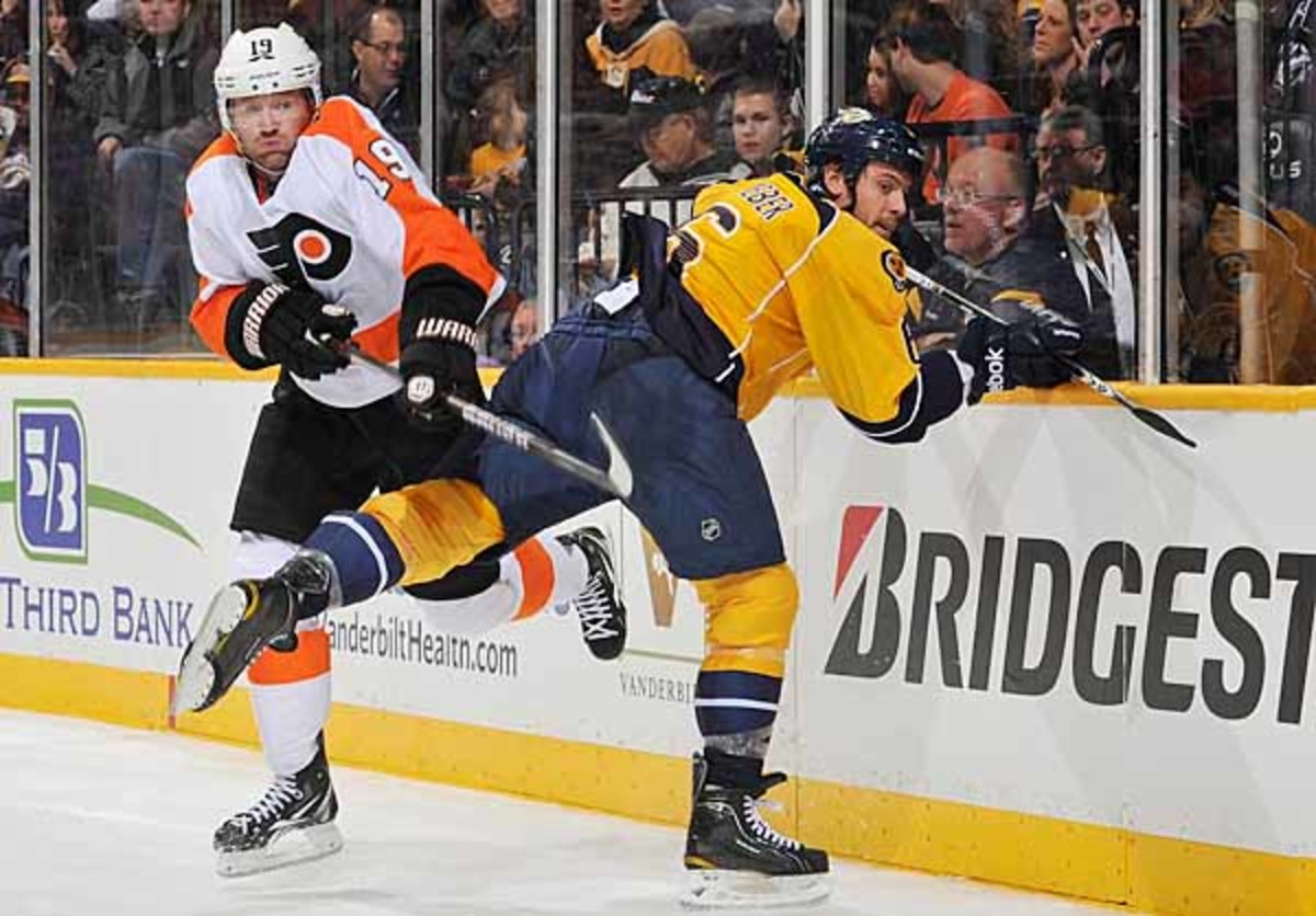 Shea Weber of the Predators in action against the Flyers