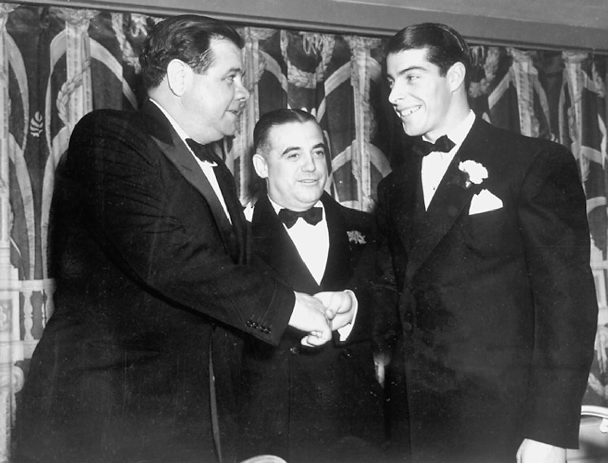 Babe Ruth, Bill Corum and Joe DiMaggio