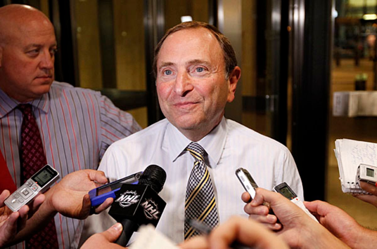 NHL Commissioner Gary Bettman speaks ot the media after a CBA session.