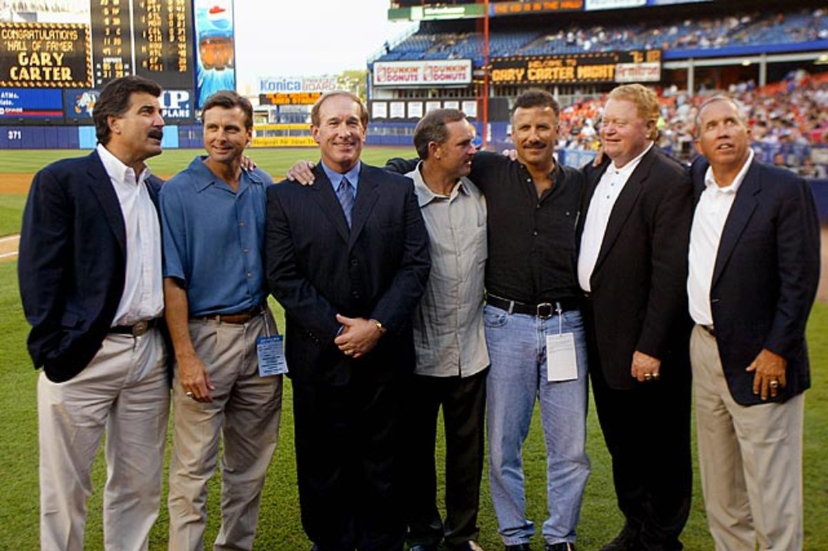 Keith Hernandez, Tim Teufel, Gary Carter Howard Johnson, Bobby Ojeda, Rusty Staub and Davey Johnson