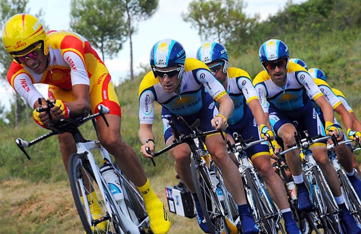 Alberto Contador (left) and Armstrong in the fourth stage