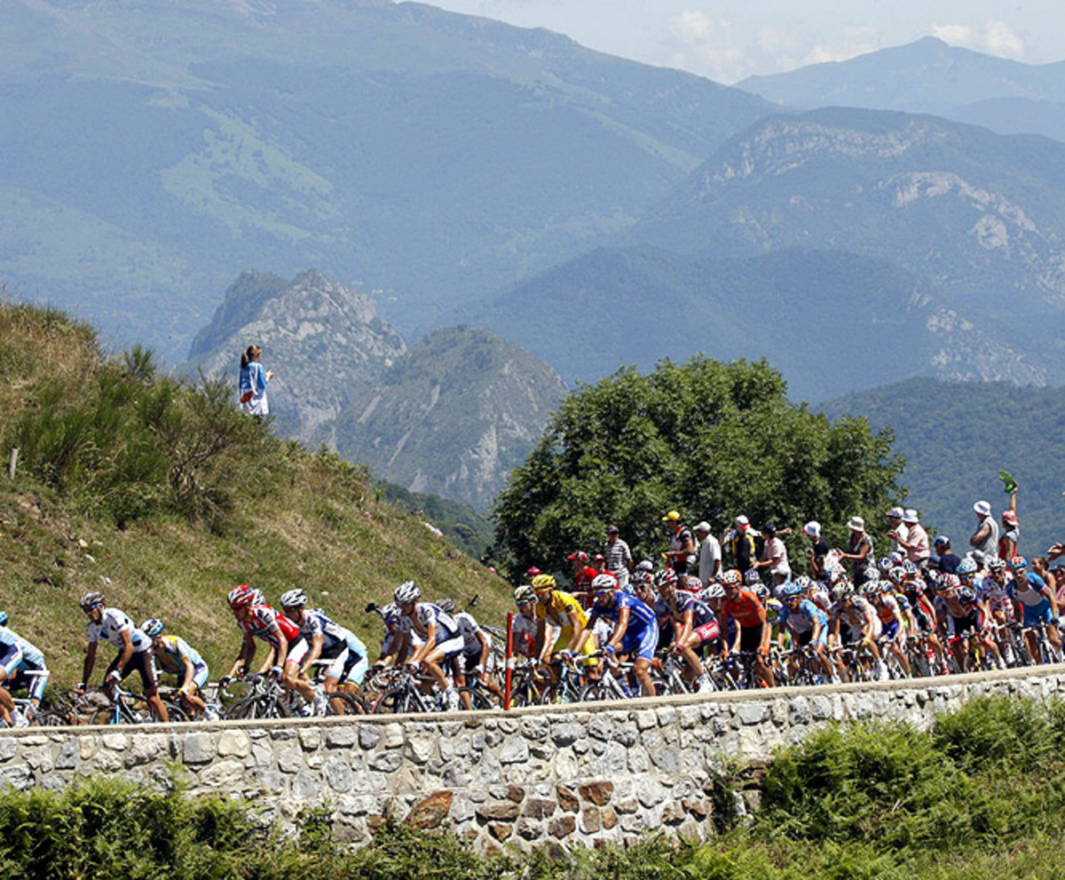 Riders climb en route to Saint-Girons, France, during the 8th stage. 