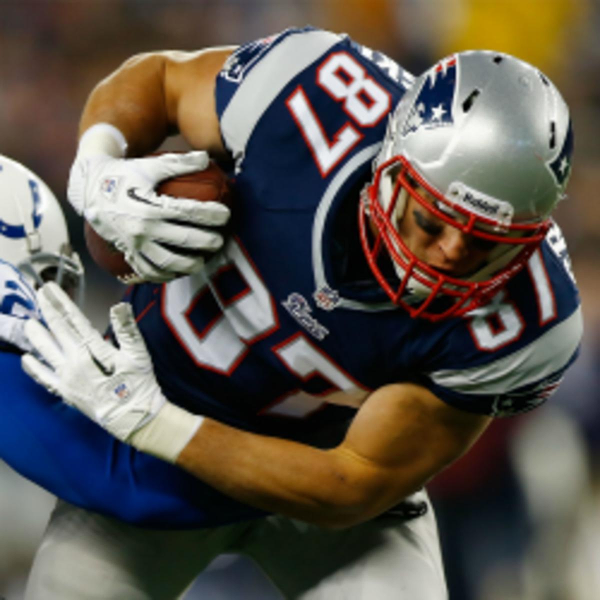 Patriots tight end Rob Gronkowski is one of 19 players listed as questionable for Sunday. (Jared Wickerham/Getty Images)