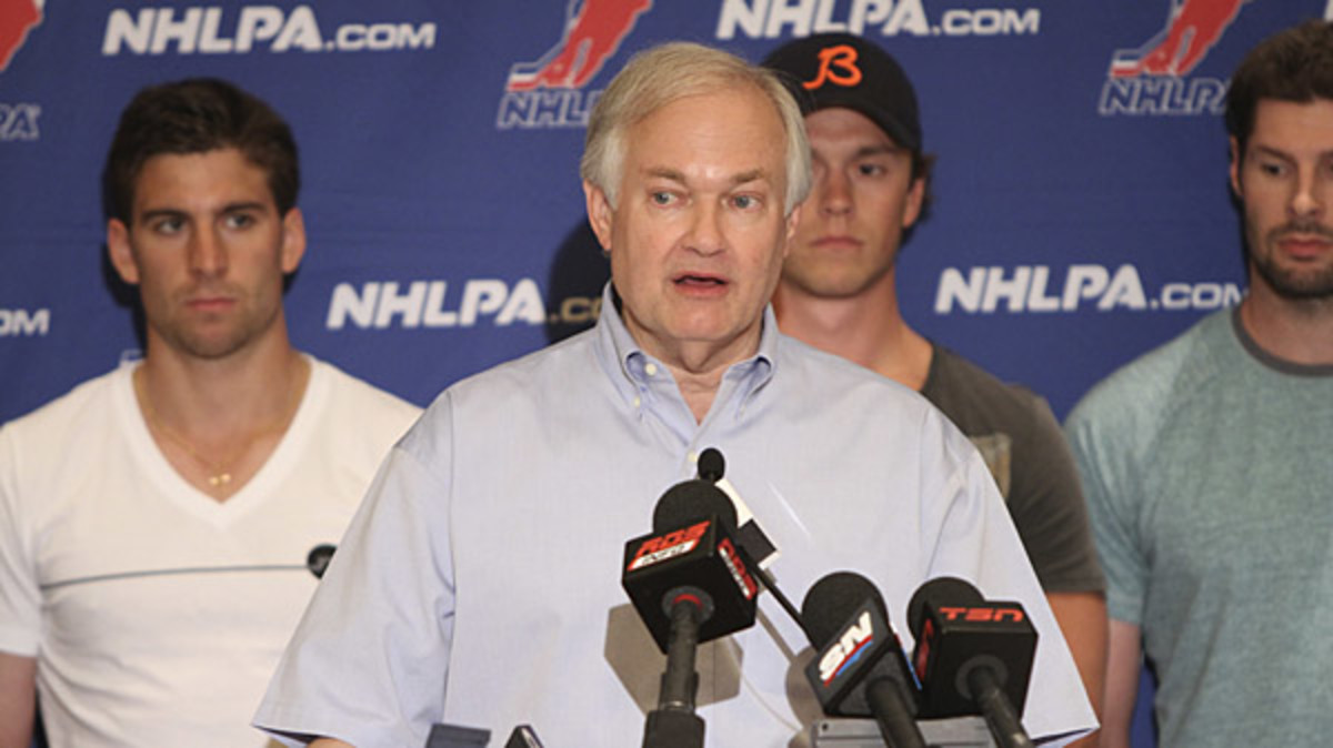 NHLPA executive director Donald Fehr speaks after a CBA session.
