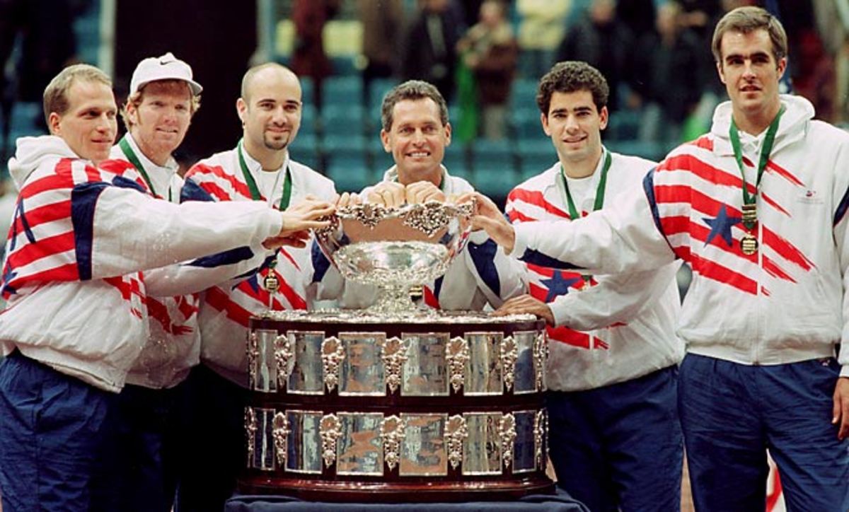 Richie Reneberg, Jim Courier, Andre Agassi, Tom Gullikson, Pete Sampras and Todd Martin