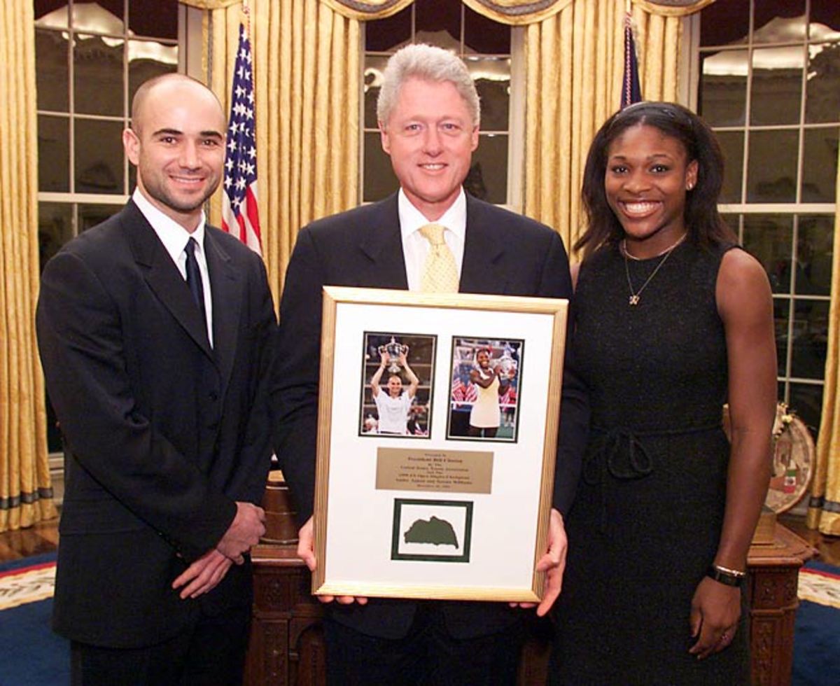 Bill, Clinton, Andre Agassi and Serena Williams