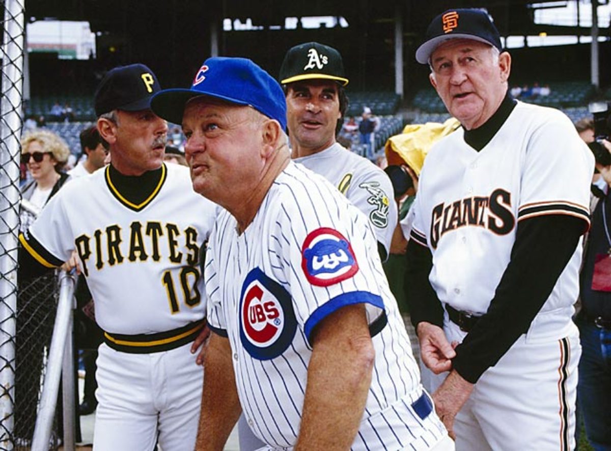 Jim Leyland, Don Zimmer, Tony LaRusso and Roger Craig