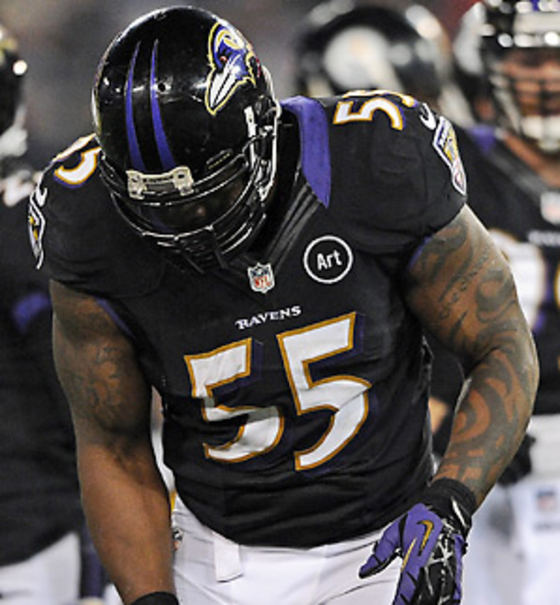 Terrell Suggs made his first appearance of the season in Week 7 following an offseason Achilles injury. (Patrick Smith/Getty Images)