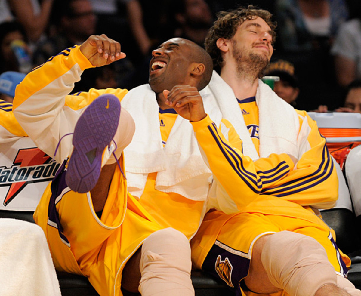 Gasol and Kobe Bryant share a laugh. (John W. McDonough/SI)