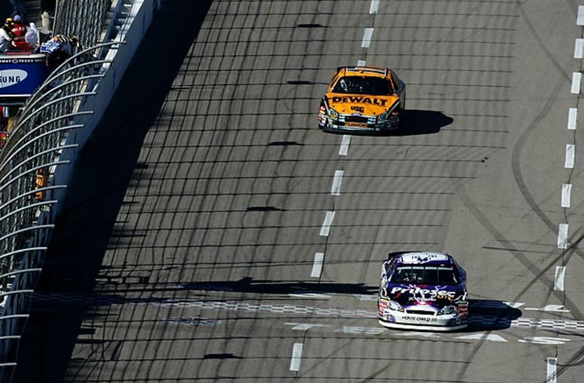 Jeff Burton moves ahead on the last lap