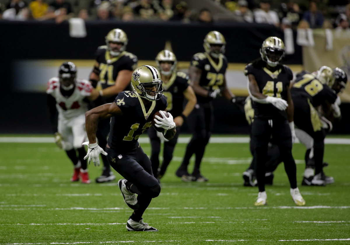 Nov 10, 2019; New Orleans, LA, USA; New Orleans Saints wide receiver Michael Thomas (13) runs after a catch against the Atlanta Falcons during the second half at the Mercedes-Benz Superdome. Mandatory Credit: Derick E. Hingle-USA TODAY Sports