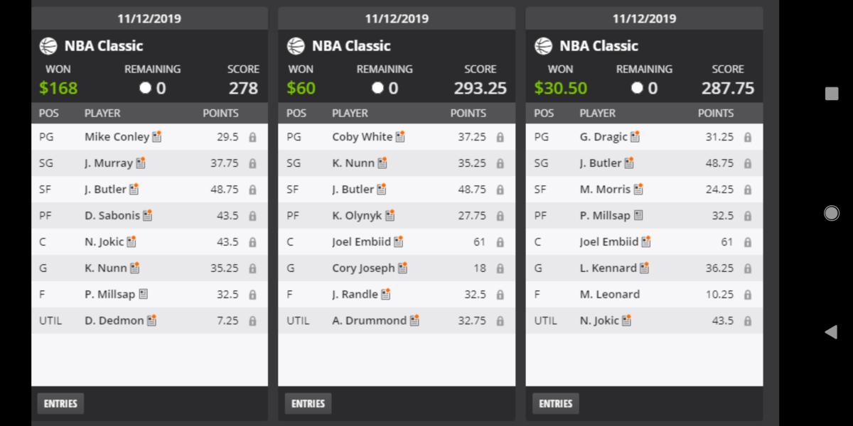 NBA DFS Win