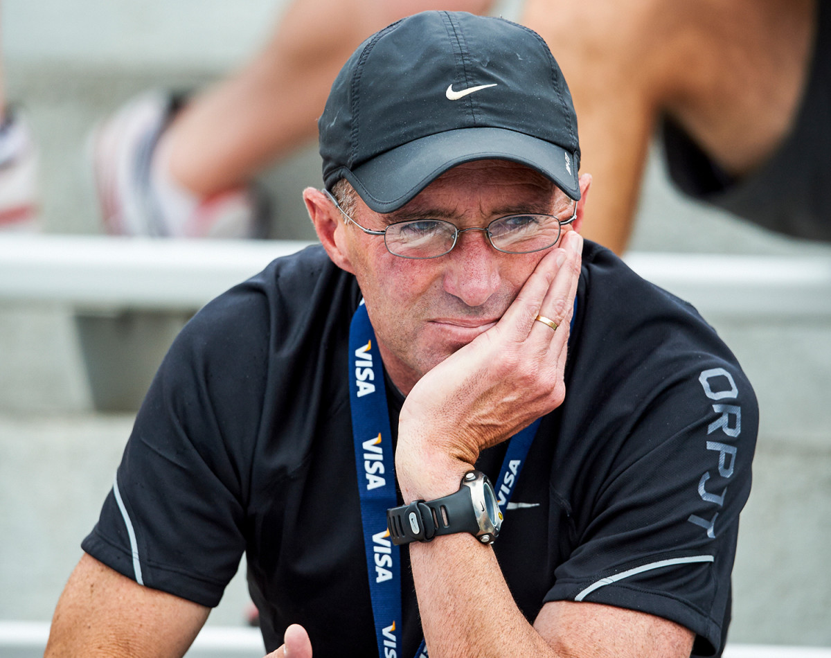 Alberto Salazar looks on during the 2013 USA Outdoor Championships in Des Moines, Iowa.
