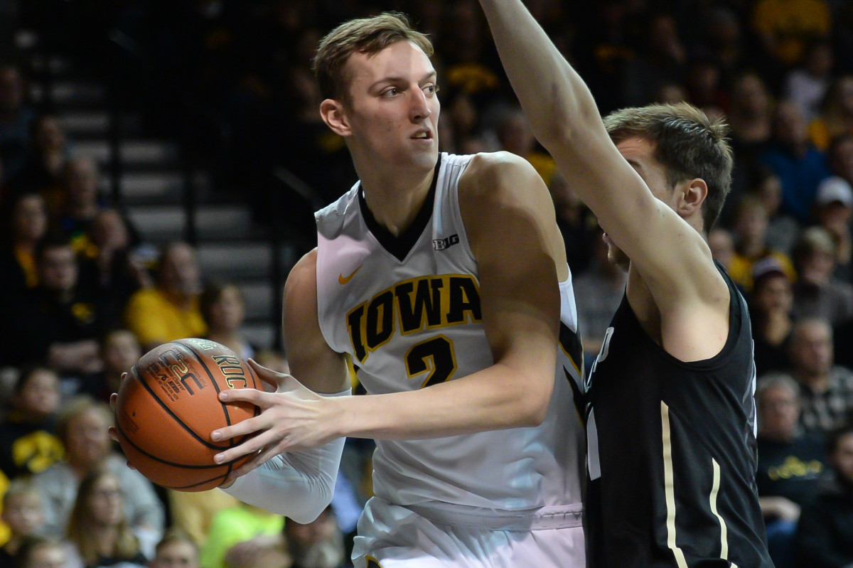 Iowa's Jack Nunge (2) has struggled offensively to start the season, with just two points in the first two games.