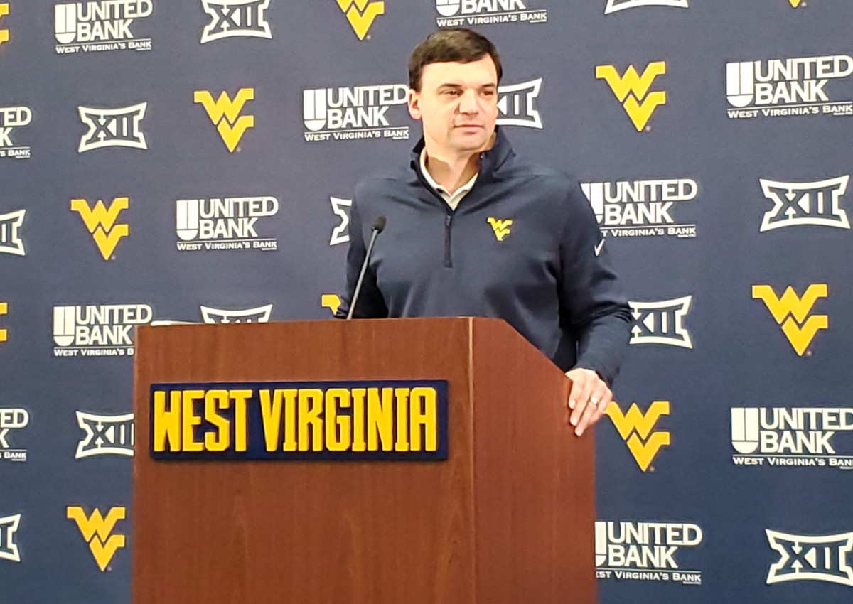 West Virginia head coach Neal Brown addressing the media during his weekly press conference following the upset win over No. 24 Kansas State