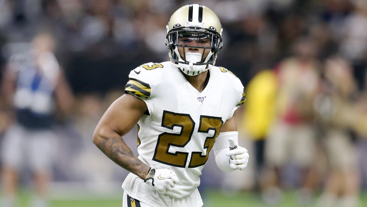 Sep 29, 2019; New Orleans, LA, USA; New Orleans Saints cornerback Marshon Lattimore (23) in the second half against the Dallas Cowboys at the Mercedes-Benz Superdome. Mandatory Credit: Chuck Cook-USA TODAY Sports