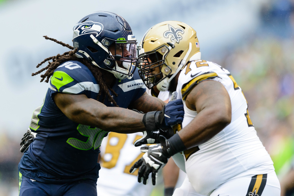 Seattle Seahawks defensive end Jadeveon Clowney (90) during the first half at CenturyLink Field. New Orleans defeated Seattle 33-27.