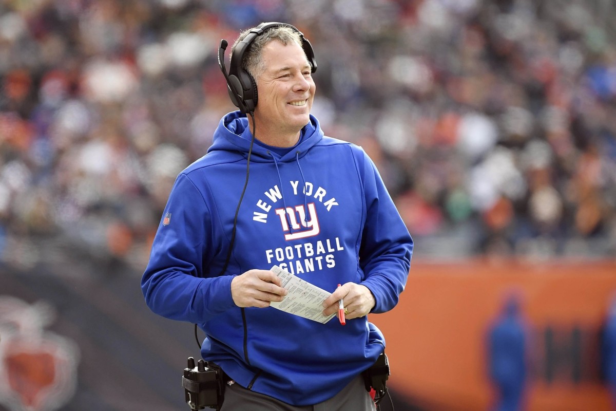 Nov 24, 2019; Chicago, IL, USA; New York Giants head coach Pat Shurmur smiles after the touchdown in the first half against the Chicago Bears at Soldier Field.
