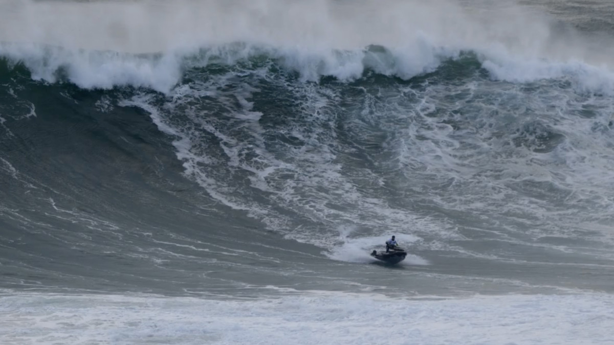 Surfer Lucas “Chumbo” Chianca is rescued from a wave off the coast of Nazaré, Portugal