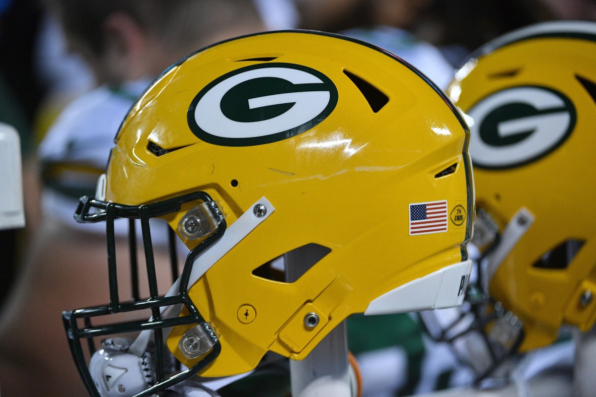Oct 27, 2019; Kansas City, MO, USA; A general view of a Green Bay Packers helmet during the second half against the Kansas City Chiefs at Arrowhead Stadium.