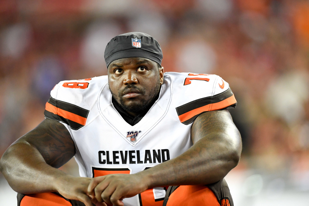 Aug 23, 2019; Tampa, FL, USA; Cleveland Browns offensive tackle Greg Robinson (78) looks on during the second half against the Tampa Bay Buccaneers at Raymond James Stadium. Mandatory Credit: Douglas DeFelice-USA TODAY Sports
