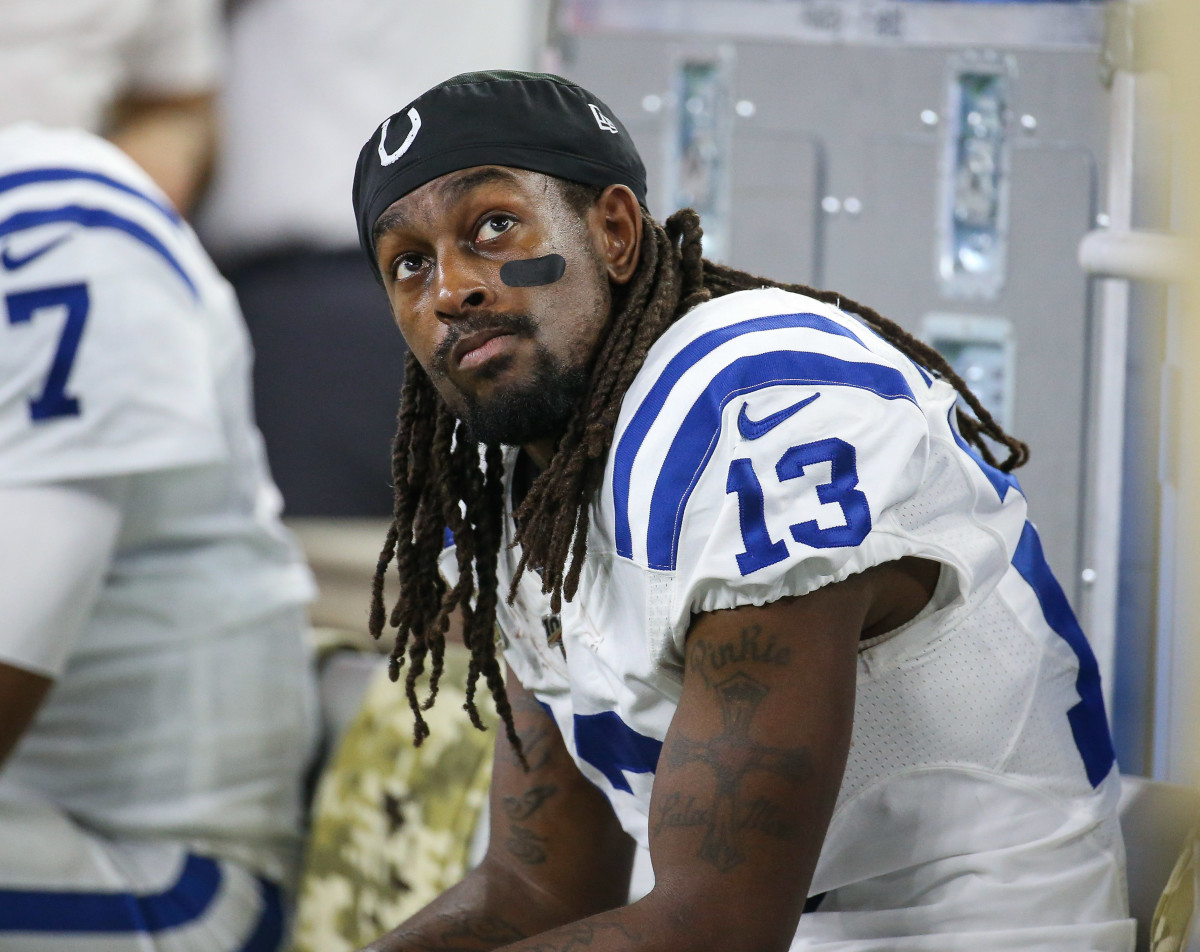 Indianapolis Colts wide receiver T.Y. Hilton looks on from the sideline during a 20-17 loss at Houston last Thursday.