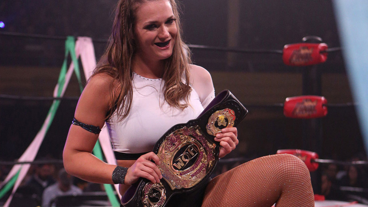 Wrestler Kelly Klein with the Ring of Honor women's championship