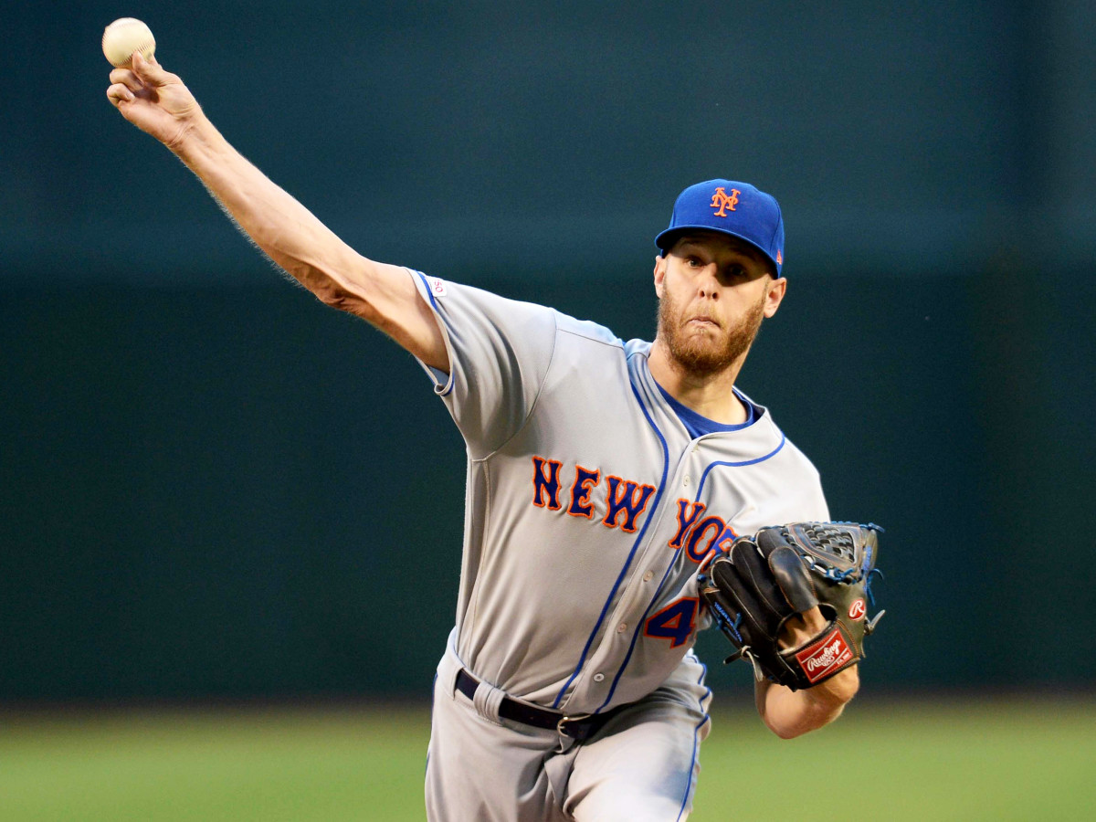 May 31, 2019; Phoenix, AZ, USA; New York Mets starting pitcher Zack Wheeler (45) pitches against the Arizona Diamondbacks during the first inning at Chase Field. Mandatory Credit: Joe Camporeale-USA TODAY Sports