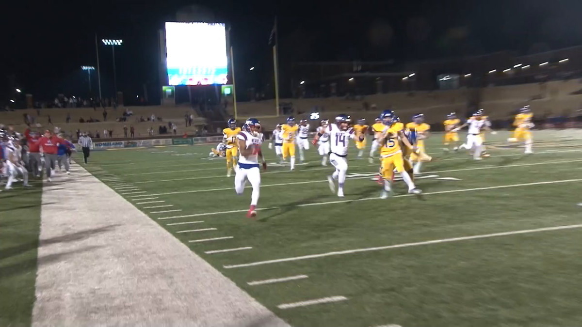 Brennan Presley on his 98-yard kickoff return last Friday night in the 40-36 win by Bixby in the Oklahoma Class 6A-II State Championship Game. 