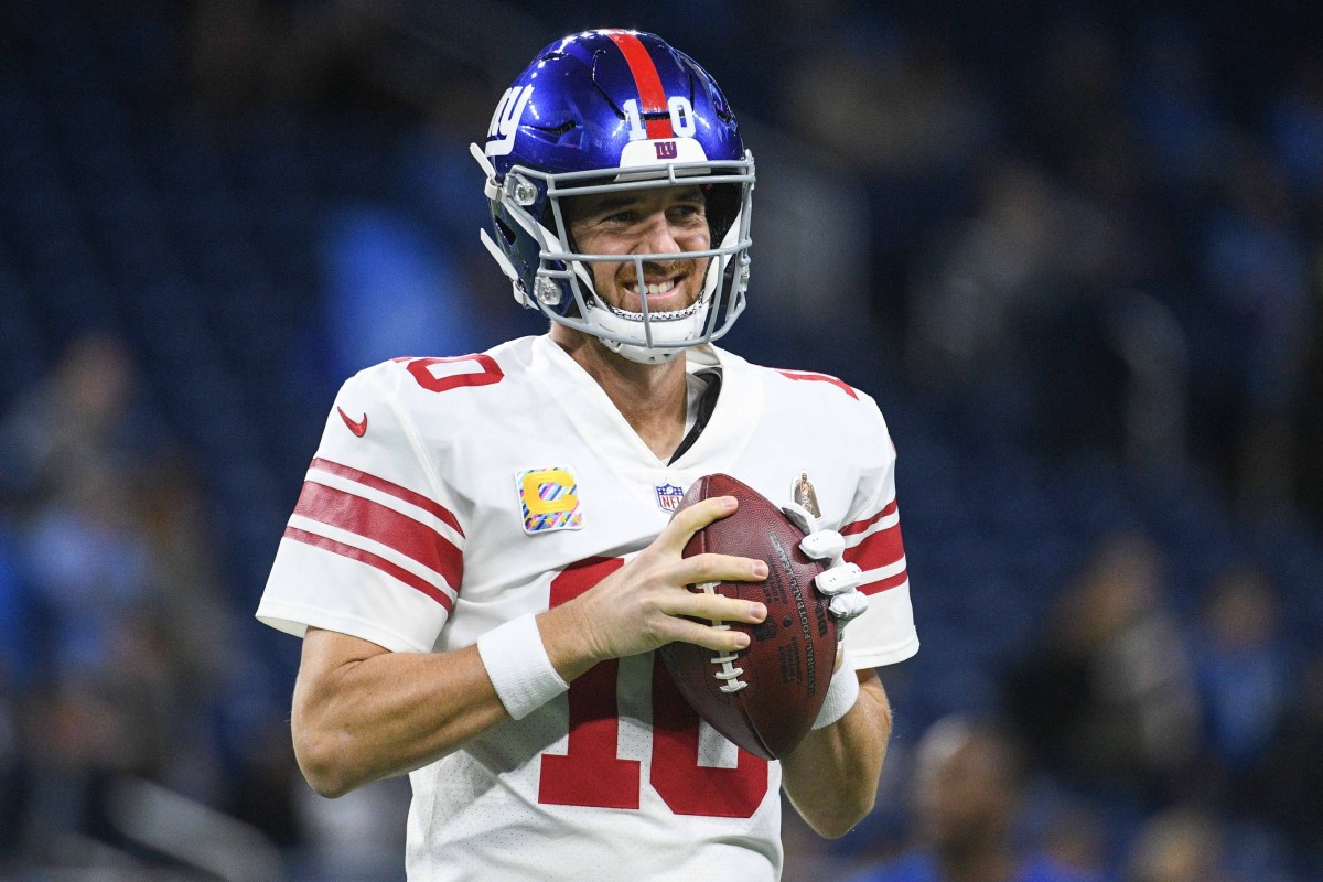Oct 27, 2019; Detroit, MI, USA; New York Giants quarterback Eli Manning (10) before the game against the Detroit Lions at Ford Field.